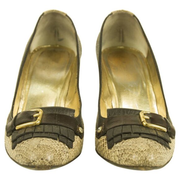 Dolce & Gabbana Black/Beige Python Leather Buckle Detail Fringe Pumps Size 37.5 - Picture 2 of 4